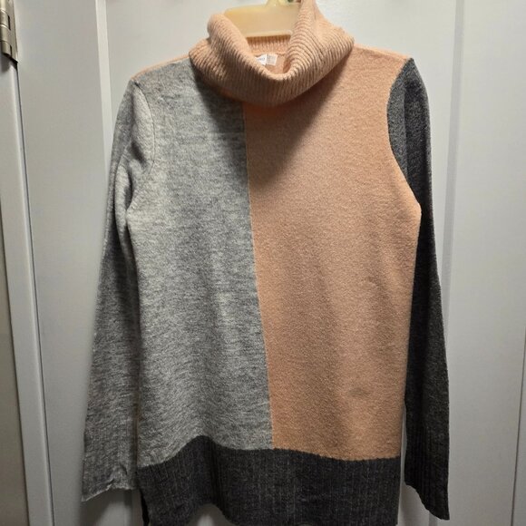 POINT ZERO Women's Color Block Turtleneck Long Sleeves Sweater - Grey/Pink P/S - Picture 8 of 13